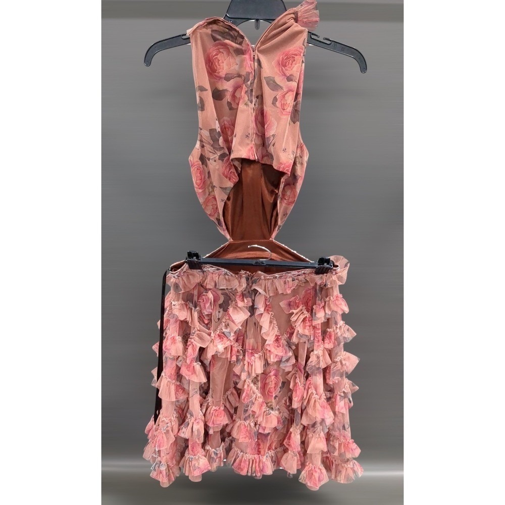 Mac Duggal Floral Ruffle Cutout Halter Neck Cocktail Dress Size 4 - Picture 5 of 7